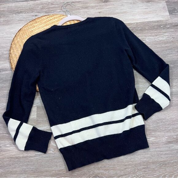 Demylee 100% cashmere navy and white stripe crewneck sweater - Picture 2 of 9